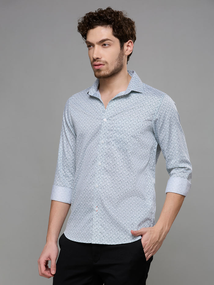 Men's Green Printed Slim Fit Shirts