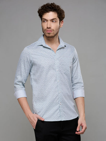 Men's Green Printed Slim Fit Shirts