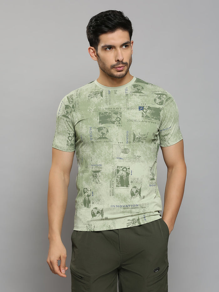 Men's Green Printed Slim Fit T-Shirts