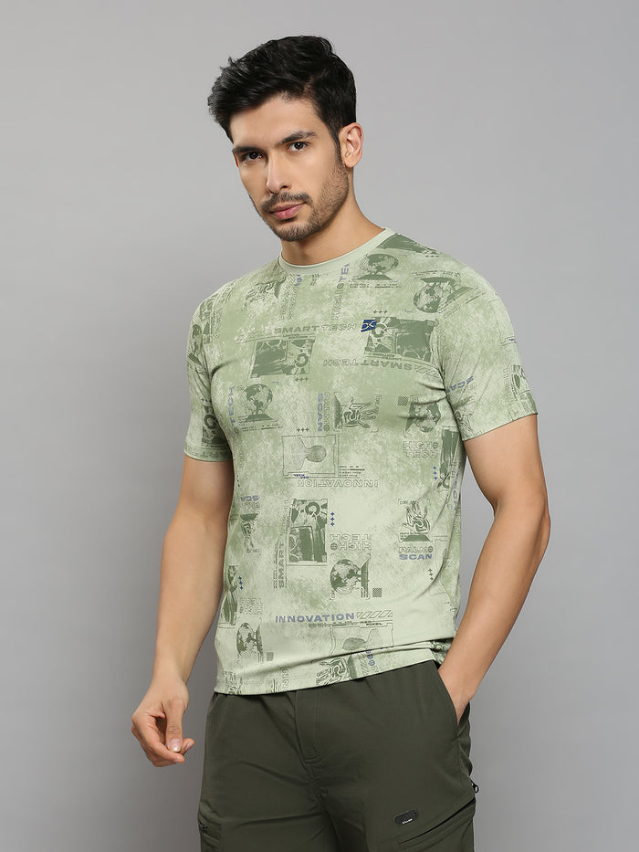 Men's Green Printed Slim Fit T-Shirts