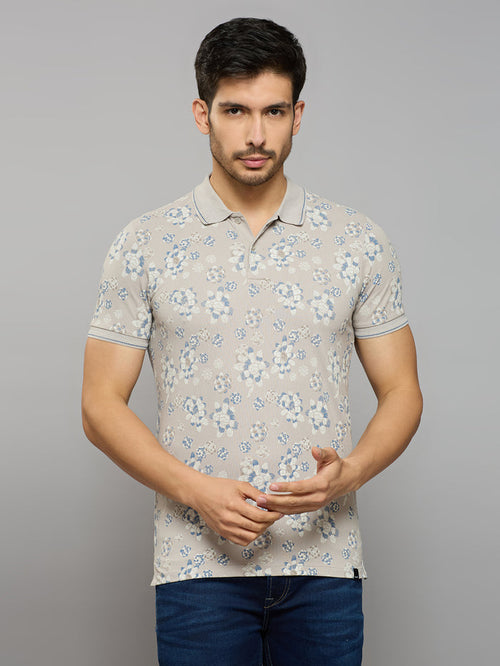 Men's Grey Printed Slim Fit T-Shirts