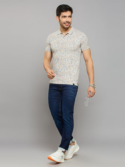 Men's Grey Printed Slim Fit T-Shirts