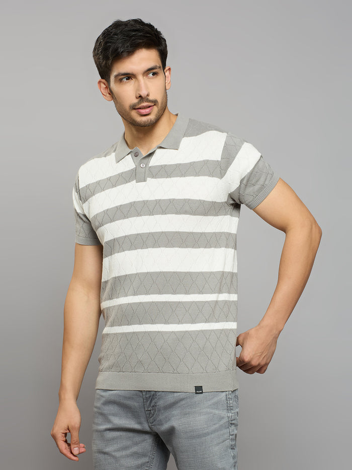 Men's Grey Striped Flat Knits
