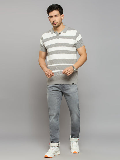 Men's Grey Striped Flat Knits