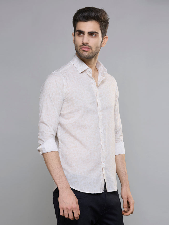 Men's Khaki Printed Slim Fit Shirts