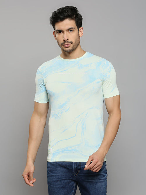 Men's Light Green Printed Slim Fit T-Shirts