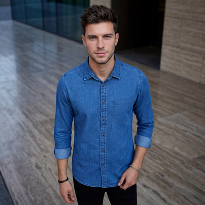 Men's Navy Blue Solid Slim Fit Shirts