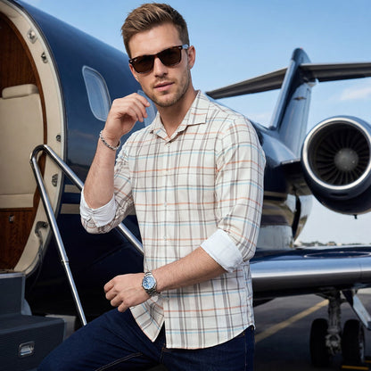 Men's Off White Checks Slim Fit Shirts