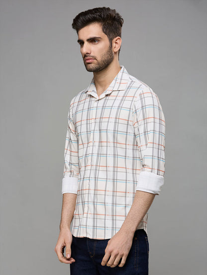 Men's Off White Checks Slim Fit Shirts