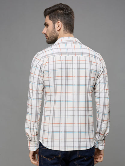 Men's Off White Checks Slim Fit Shirts