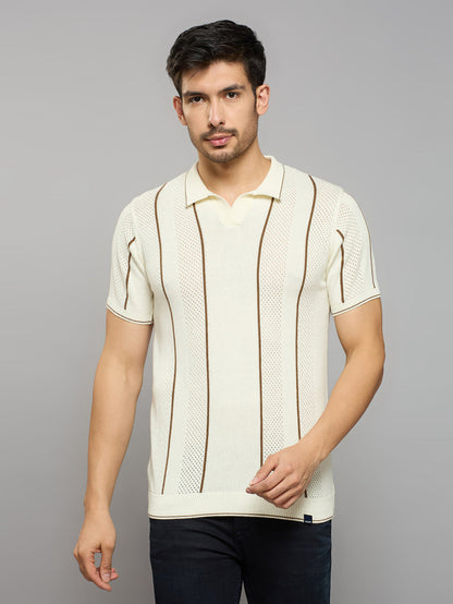 Men's Off White Striped Flat Knits