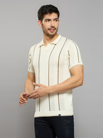 Men's Off White Striped Flat Knits