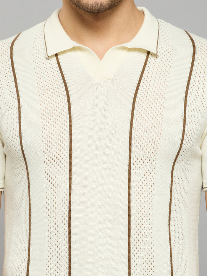 Men's Off White Striped Flat Knits
