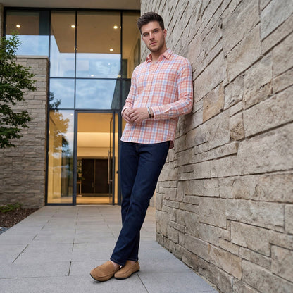 Men's Peach Checks Slim Fit Shirts