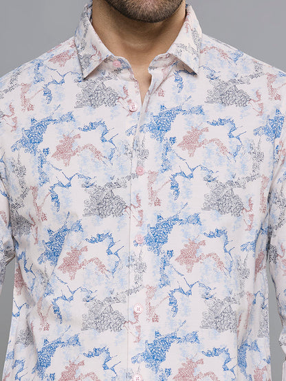 Men's Peach Printed Slim Fit Shirts