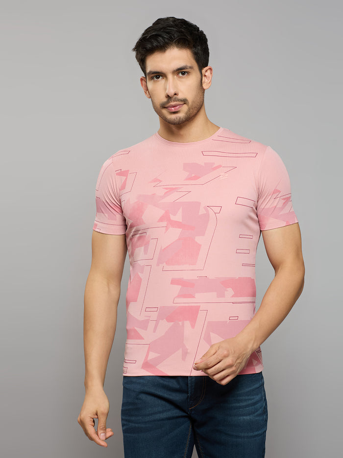 Men's Pink Printed Slim Fit T-Shirts