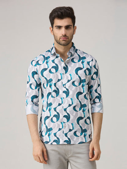 Men's White Printed Slim Fit Shirts