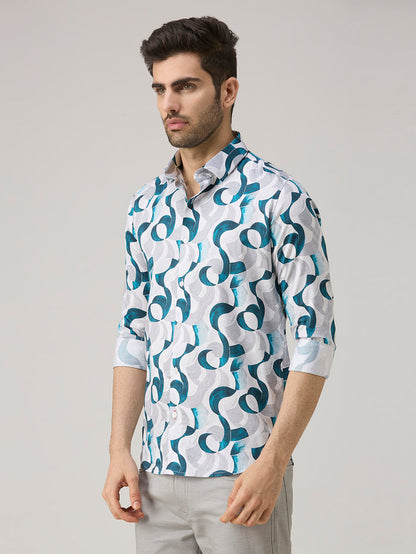 Men's White Printed Slim Fit Shirts