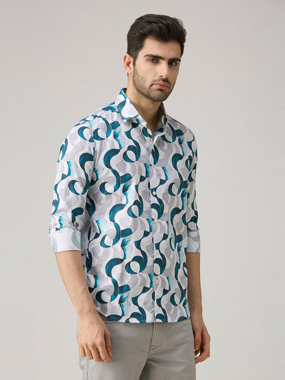 Men's White Printed Slim Fit Shirts