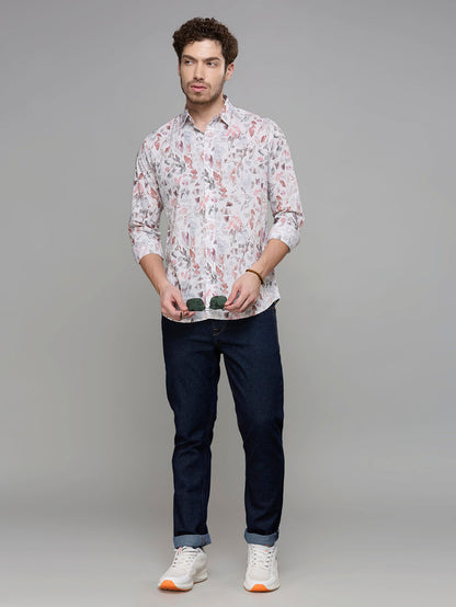Men's White Printed Slim Fit Shirts