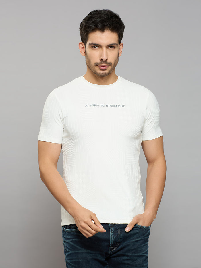 Men's White Printed Slim Fit T-Shirts