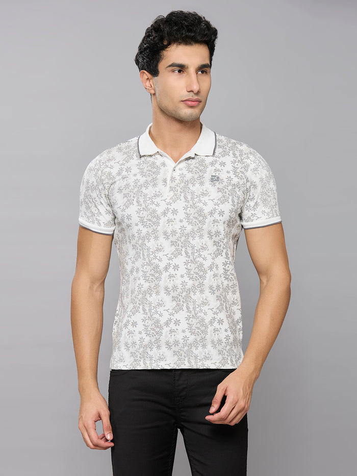 Men's White Printed Slim Fit T-Shirts