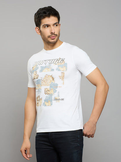 Men's White Printed Slim Fit T-Shirts