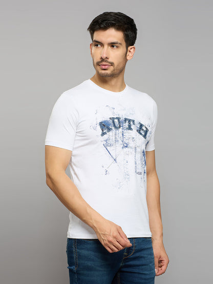 Men's White Printed Slim Fit T-Shirts