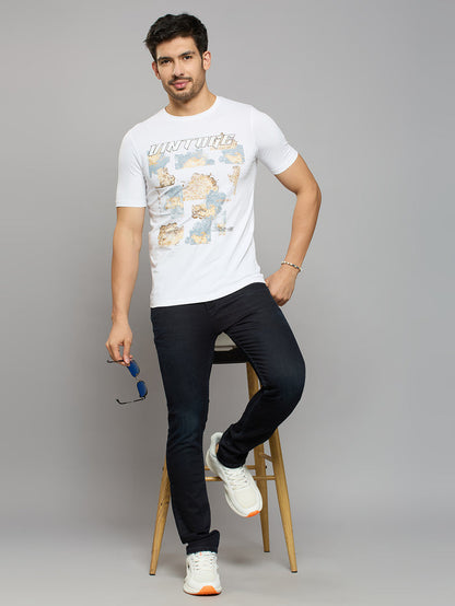 Men's White Printed Slim Fit T-Shirts
