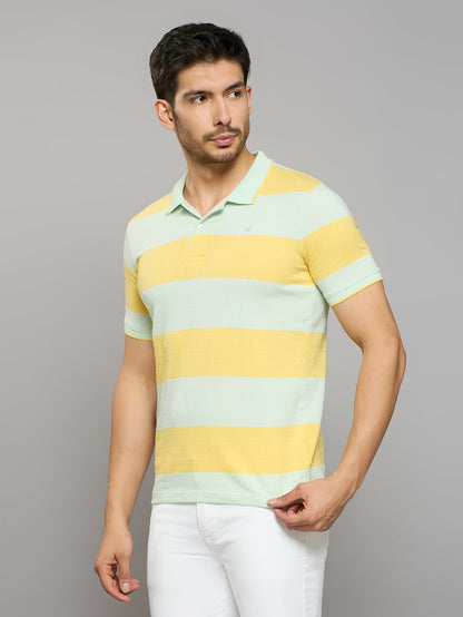 Men's Yellow Printed Slim Fit T-Shirts