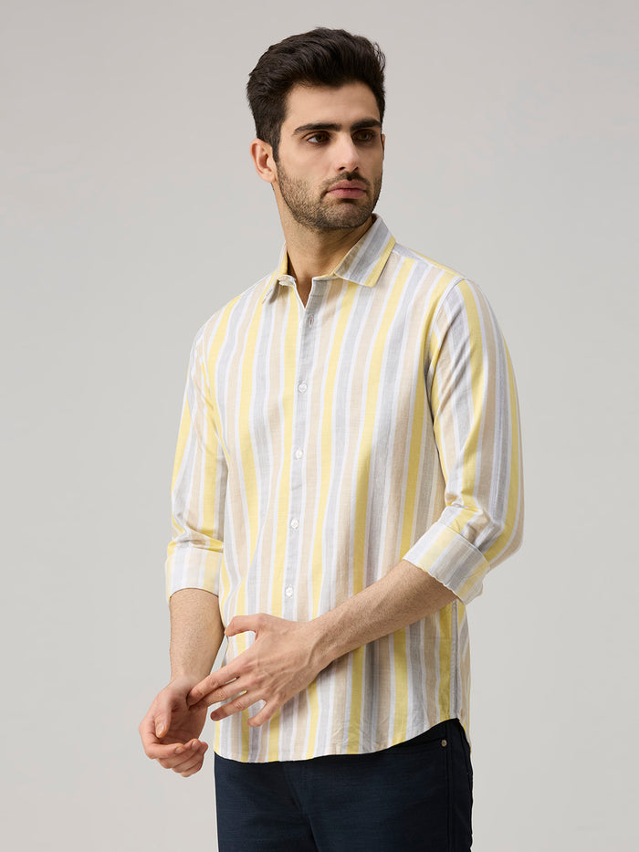 Men's Yellow Stripe Slim Fit Shirts