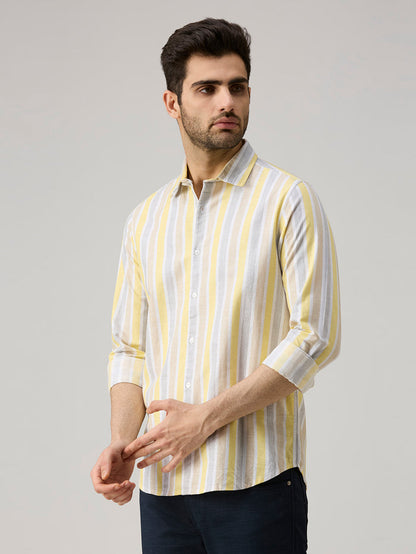 Men's Yellow Stripe Slim Fit Shirts