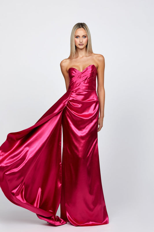 Misha Sweetheart Gown with Sash Lipstick - Dress - Bariano