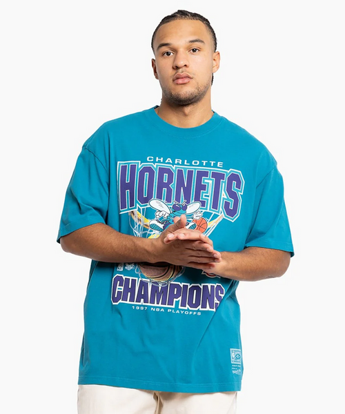 Mitchell & Ness Charlotte Hornets Nothing But Net Tee (Faded Teal)
