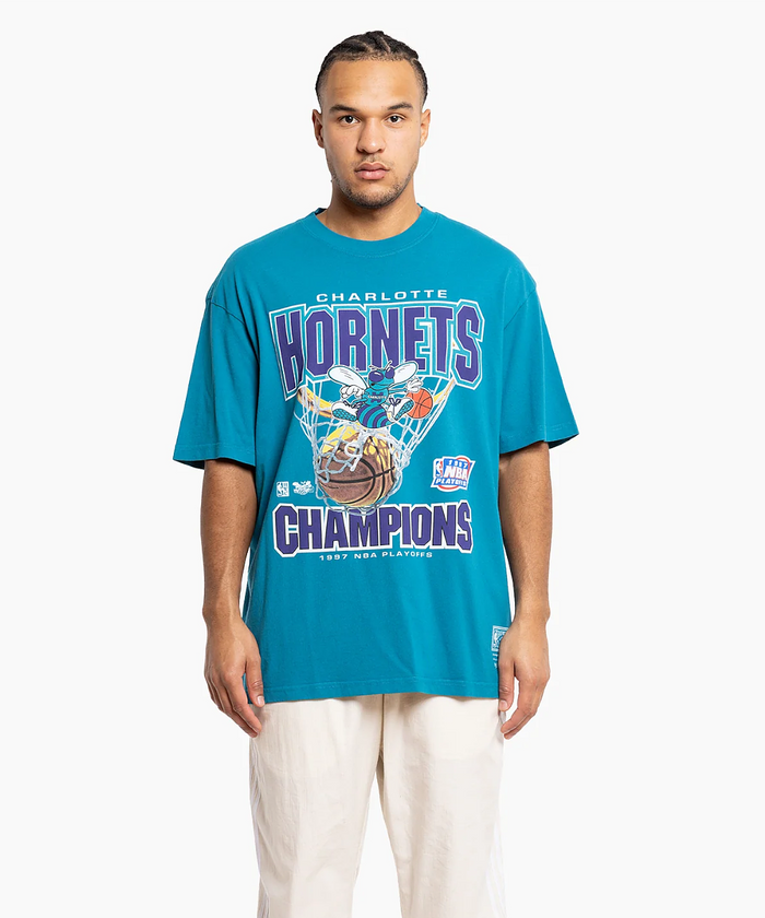 Mitchell & Ness Charlotte Hornets Nothing But Net Tee (Faded Teal)