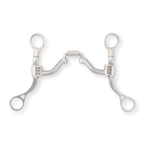 A stainless steel Myler MBL Short Shank correctional wide port mouthpiece with a curved shape and a silver-colored finish.