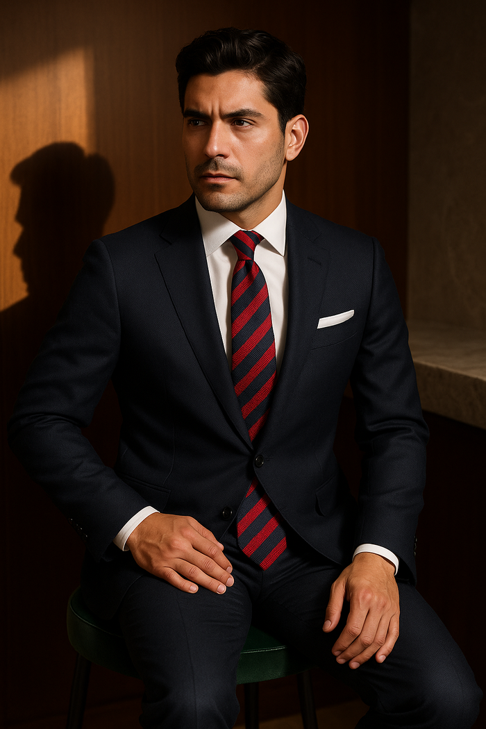 AI generated marketing image for Navy Red Striped Traditional Tie