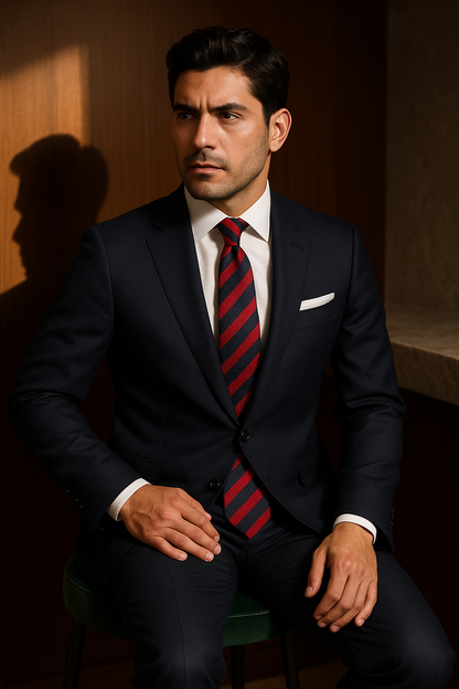 AI generated marketing image for Navy Red Striped Traditional Tie