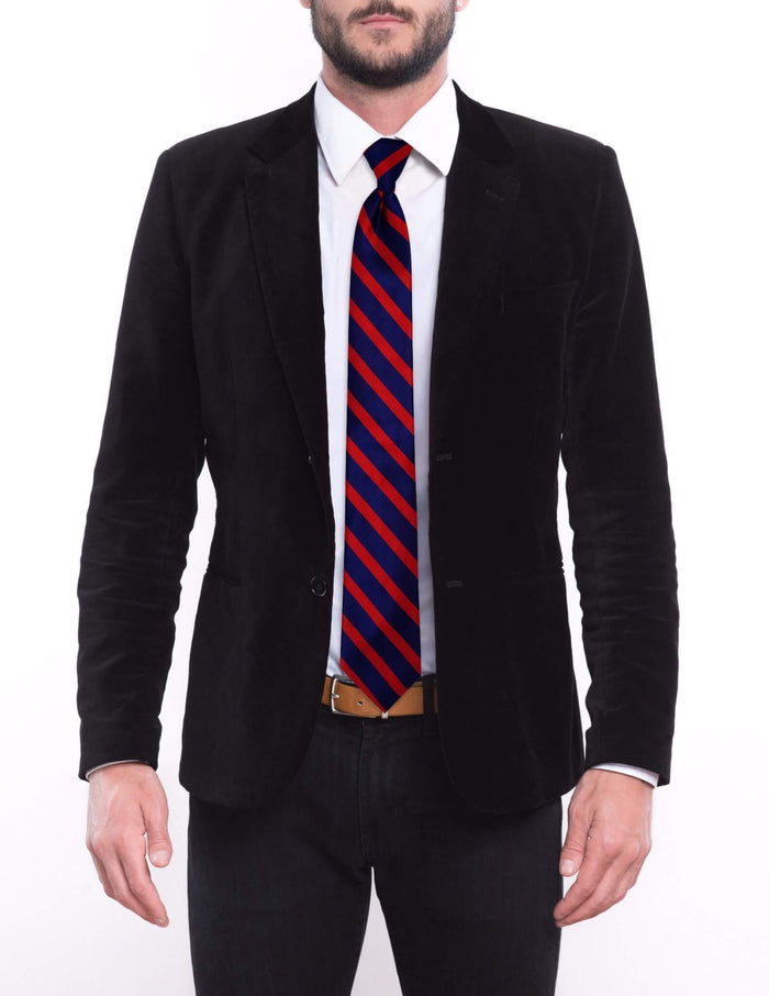 Navy Red Striped Skinny Pre-tied Tie, Tie, GoTie