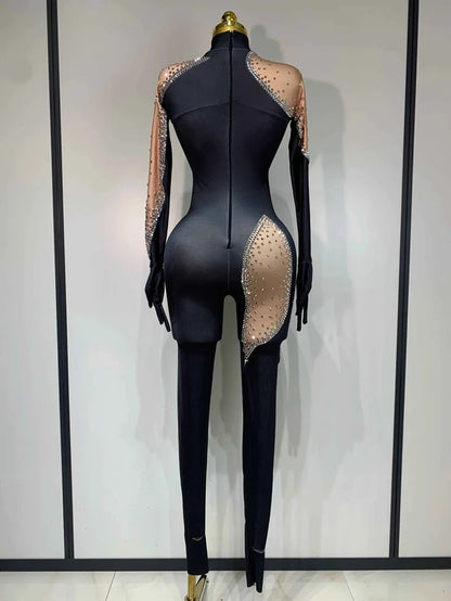 Nicole Sparkly Rhinestone Bodycon Performance Bodysuit
