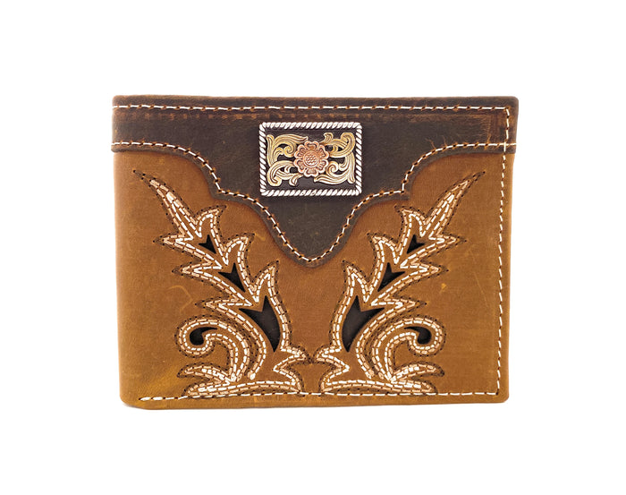 Nocona Mens Medium Brown Bifold Style Wallet Boot Stitch Front