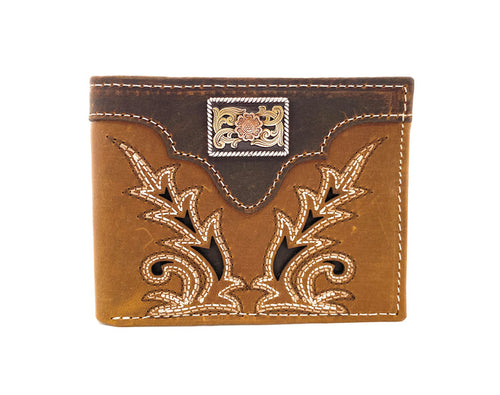 Nocona Mens Medium Brown Bifold Style Wallet Boot Stitch Front
