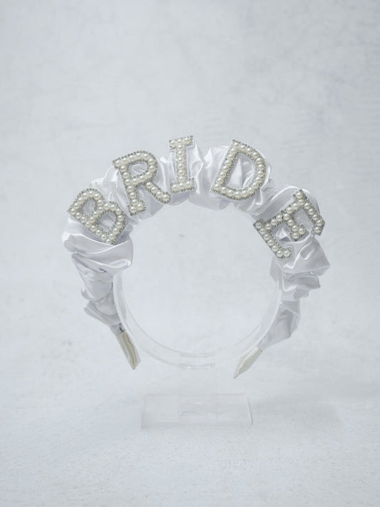 Pearl & Silk Scrunchie BRIDE Headband - Giftware - Honey Fawn Boutique
