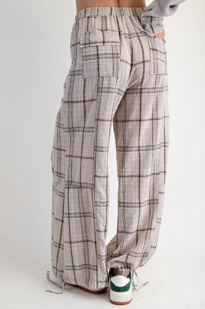 PLAID MINERAL WASHED PANTS