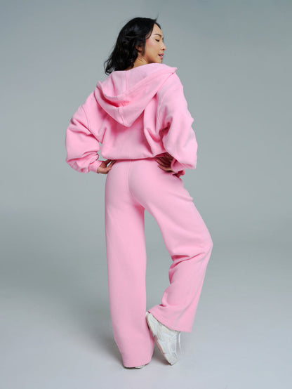 Plush Fleece Zip Hoodie - Plastic Pink