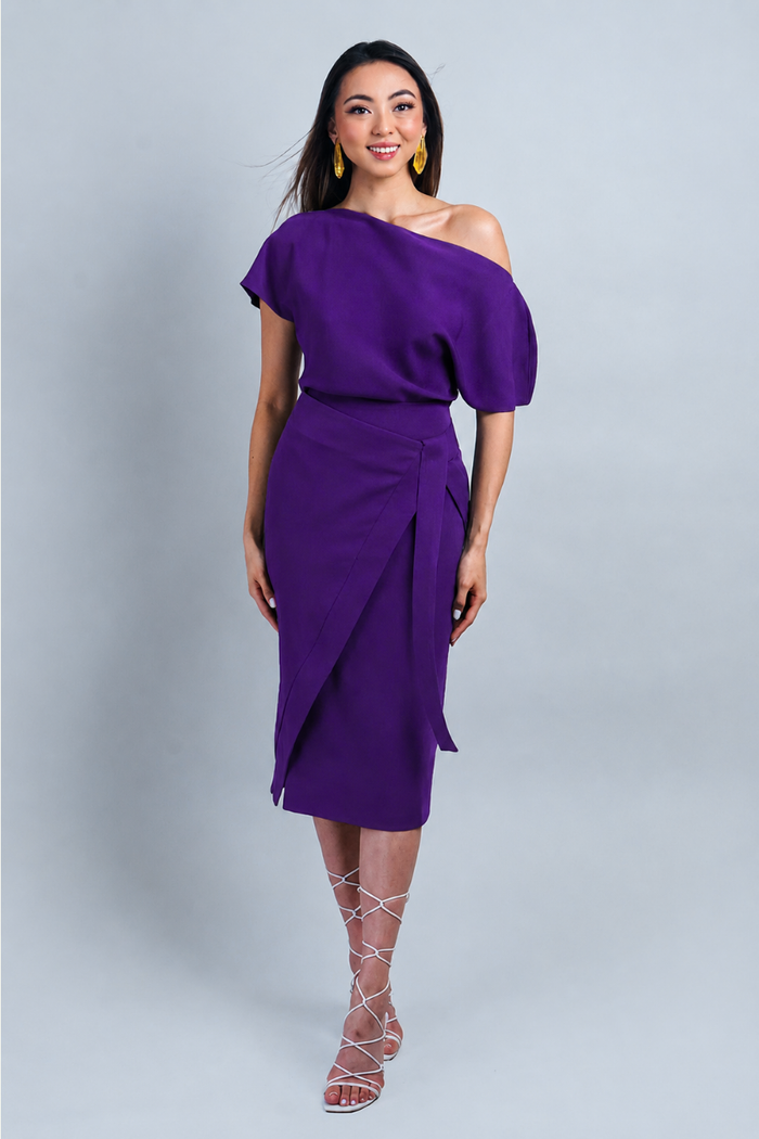 Purple Misha Wrapped Midi Skirt