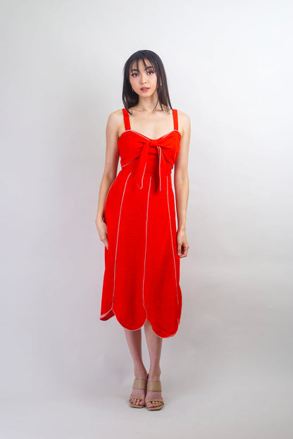 Private Label DRESSES Red with White Trim Sweetheart Bow Midi Dress