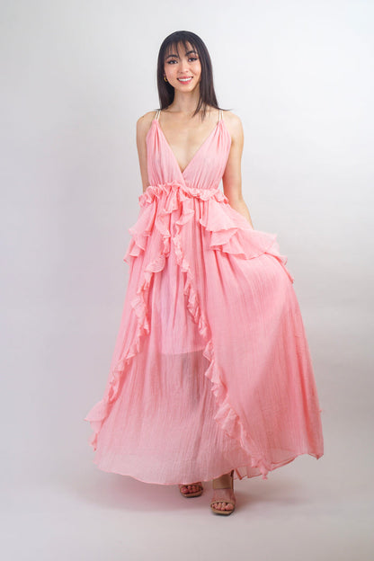 Private Label DRESSES Salmon Ruffle Empire Maxi Dress