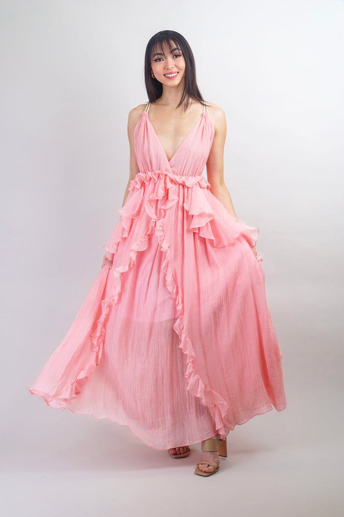Private Label DRESSES Salmon Ruffle Empire Maxi Dress