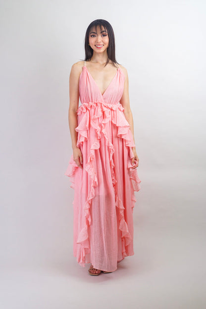 Private Label DRESSES Salmon Ruffle Empire Maxi Dress